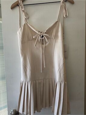 Animari Women's Cream Tie-Front Pleated mini Dress